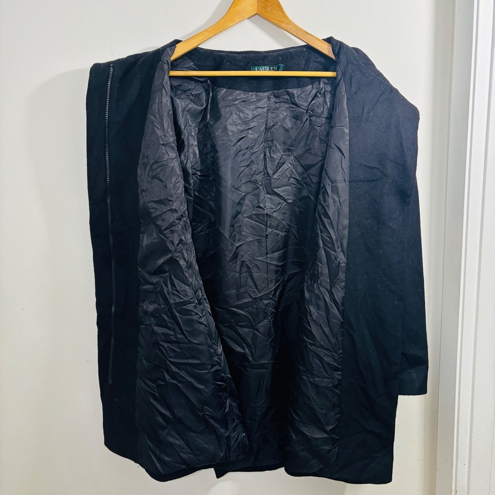 Lauren Ralph Lauren Wool Blend Mockneck Woman's Black Double Buckle Pea Coat 14 - Picture 5 of 11